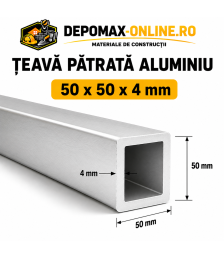 Teava patrata aluminiu 50 x 50 x 4 mm, 6 metri (EN AW-6060)